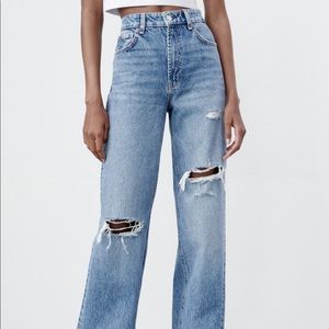 Zara BLACK Ripped Wide Leg Jeans